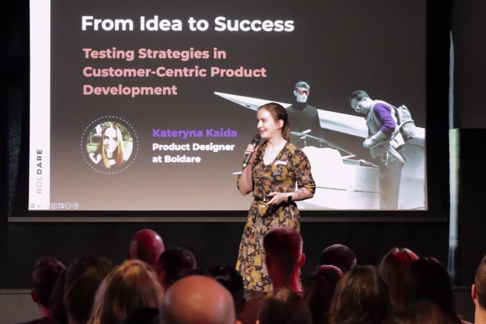Kateryna Kaida, Product Designer from Boldare, presented "Testing Strategies in Customer-Centric Product Development."