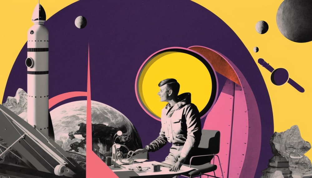 Here's an example of how Midjourney, an AI-based tool, interprets the collage style from Boldare's brand book